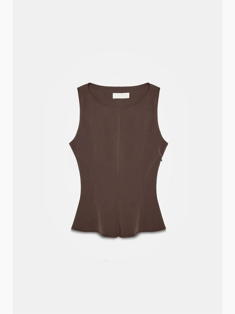 Top de alças em crepe com peplum dilvin Castanho-chocolate - Kiabi
