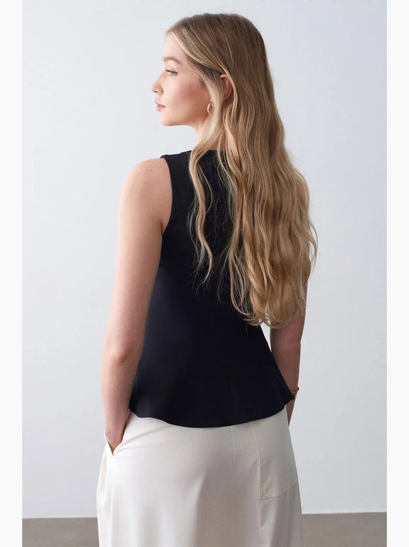 Top de alças em crepe com peplum dilvin Preto - Kiabi