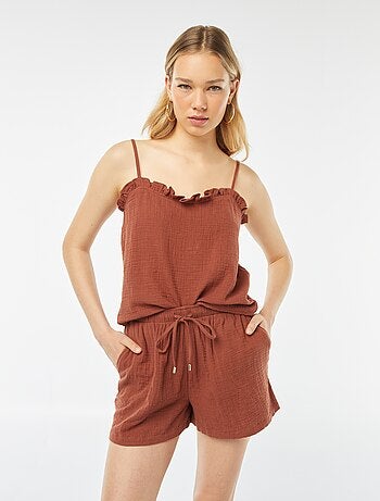 Top de alças em gaze dupla de algodão