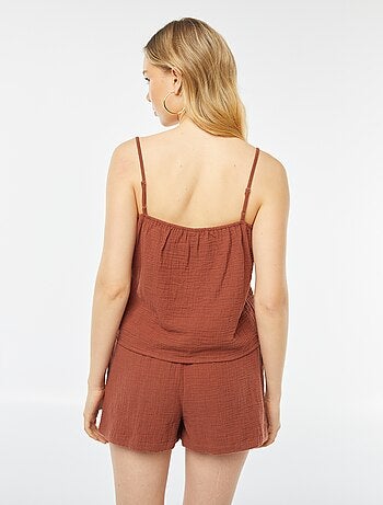 Top de alças em gaze dupla de algodão