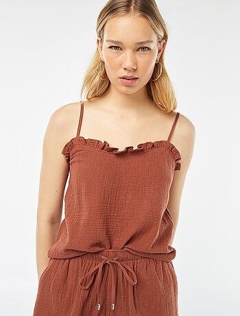 Top de alças em gaze dupla de algodão