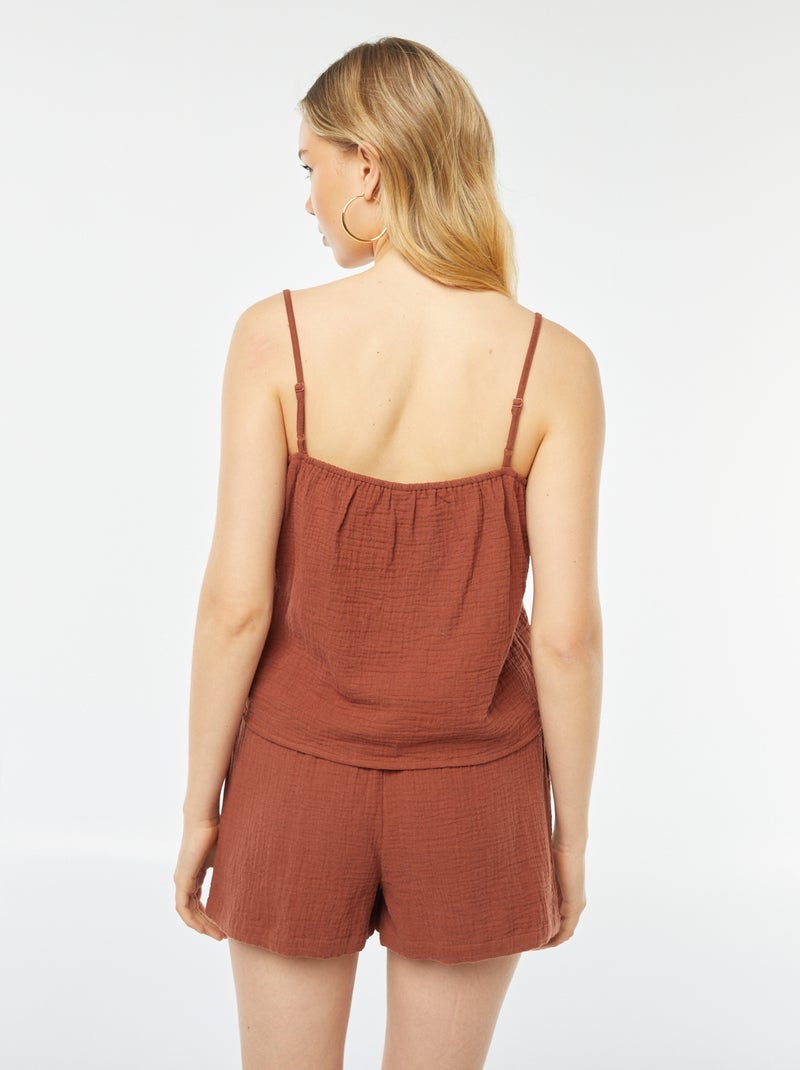 Top de alças em gaze dupla de algodão Castanho - Kiabi