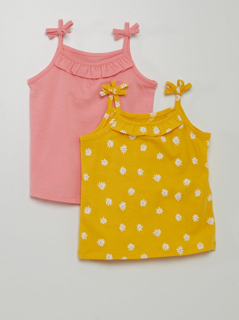 Top de alças em jersey com alças finas com laço - 2 peças AMARELO - Kiabi