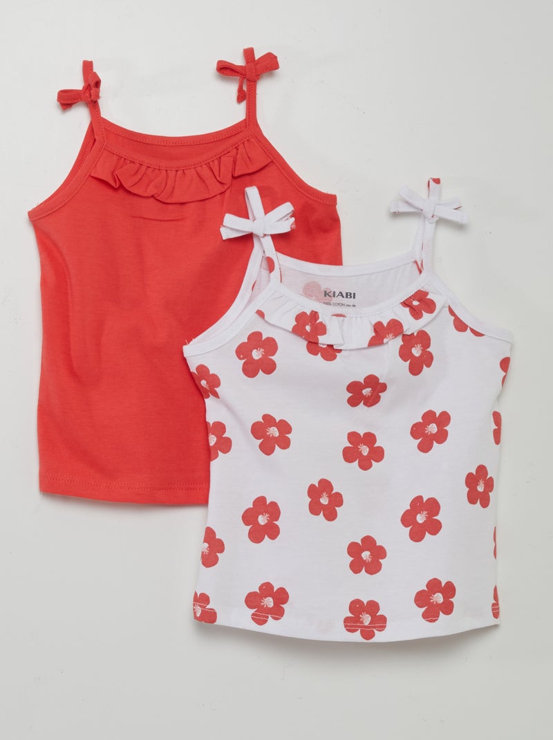 Top de alças em jersey com alças finas com laço - 2 peças BRANCO - Kiabi