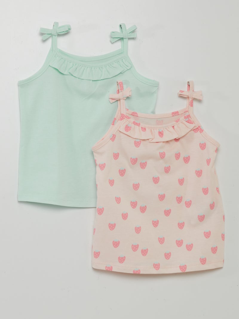 Top de alças em jersey com alças finas com laço - 2 peças ROSA - Kiabi