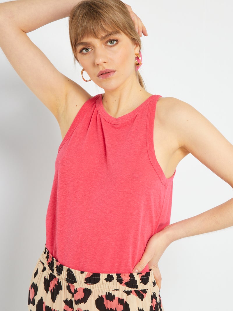 Top de alças em linho gola americana Rosa - Kiabi