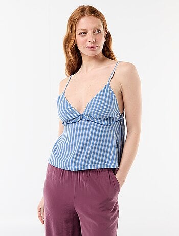 Top de alças em linho misto