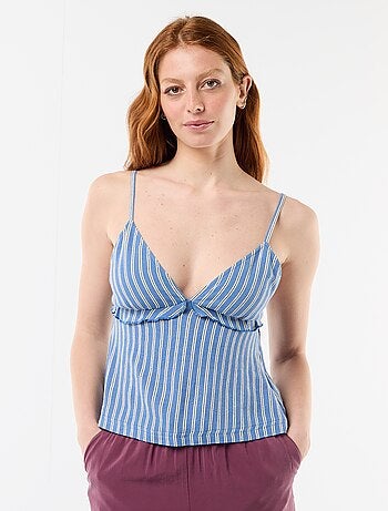 Top de alças em linho misto