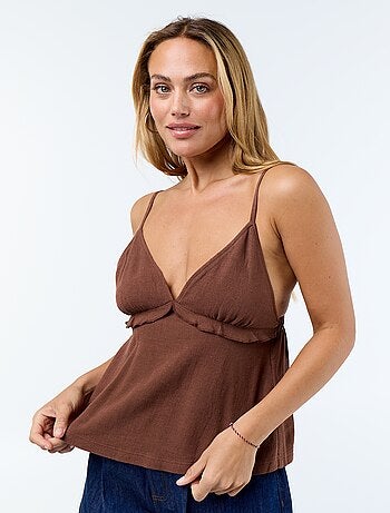 Top de alças em linho misto