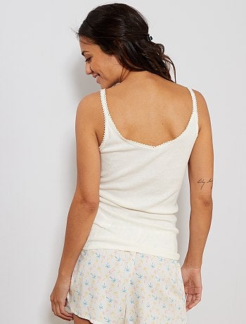 Top de alças em malha canelada e acabamento de renda - Kiabi