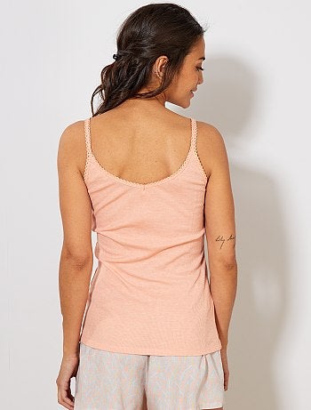 Top de alças em malha canelada e acabamento de renda - Kiabi