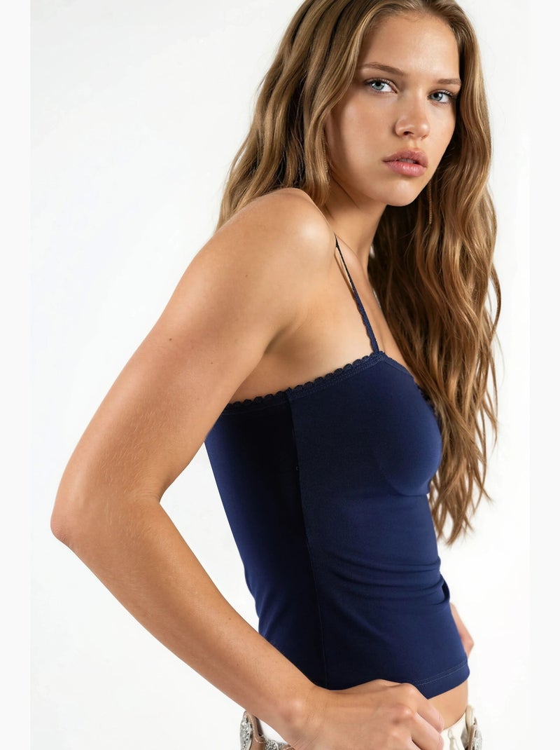 Top de alças em malha com decote quadrado hiccup Azul escuro - Kiabi