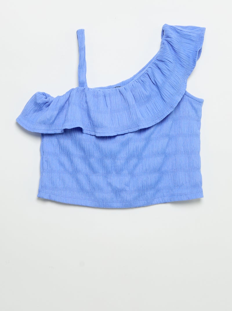 Top de alças em malha waffle com gola assimétrica Azul - Kiabi