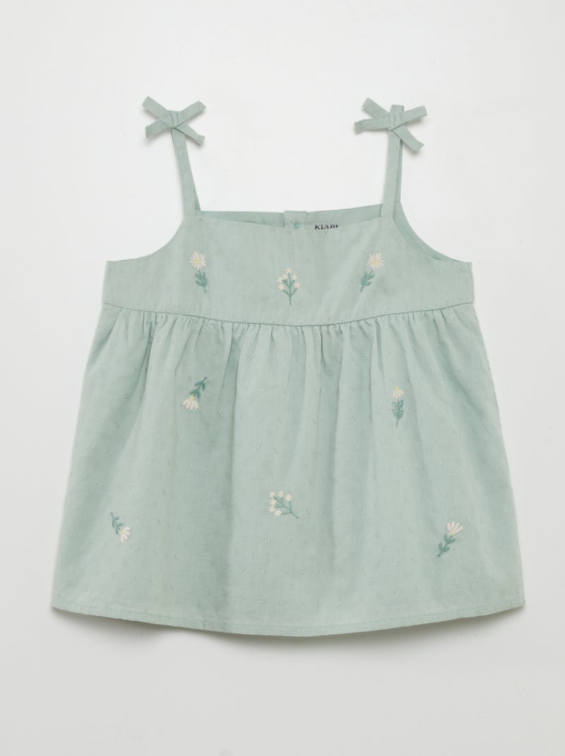 Top de alças finas com bordados Azul - Kiabi