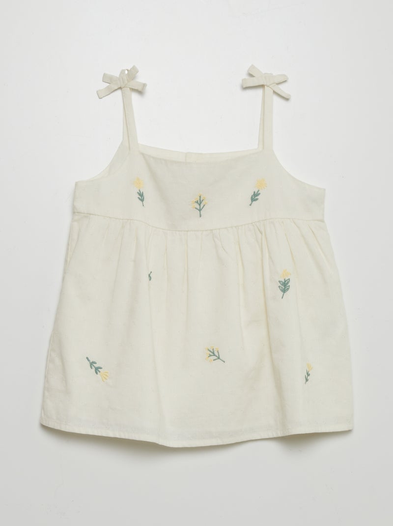 Top de alças finas com bordados BRANCO - Kiabi