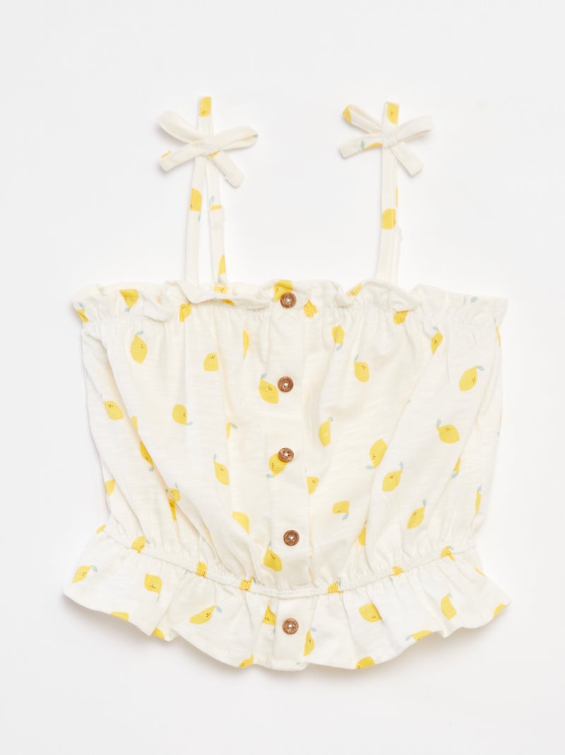 Top de alças finas com folhos BRANCO - Kiabi