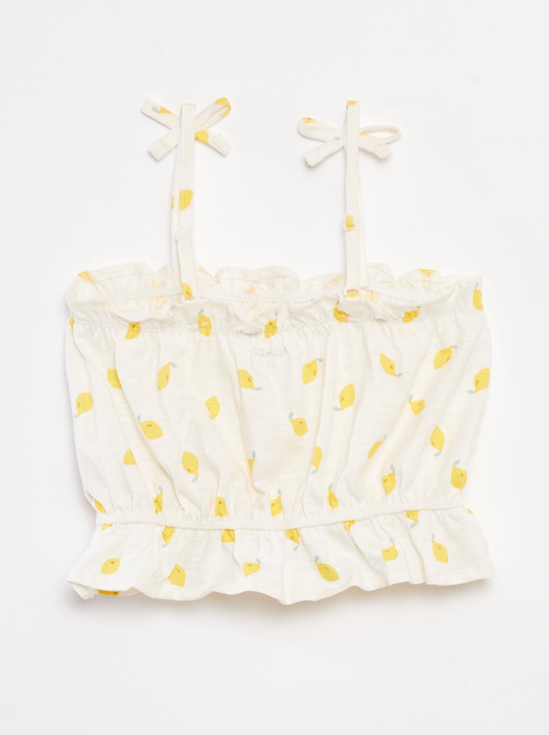 Top de alças finas com folhos BRANCO - Kiabi