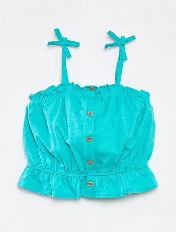 Top de alças finas com folhos