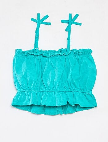 Top de alças finas com folhos