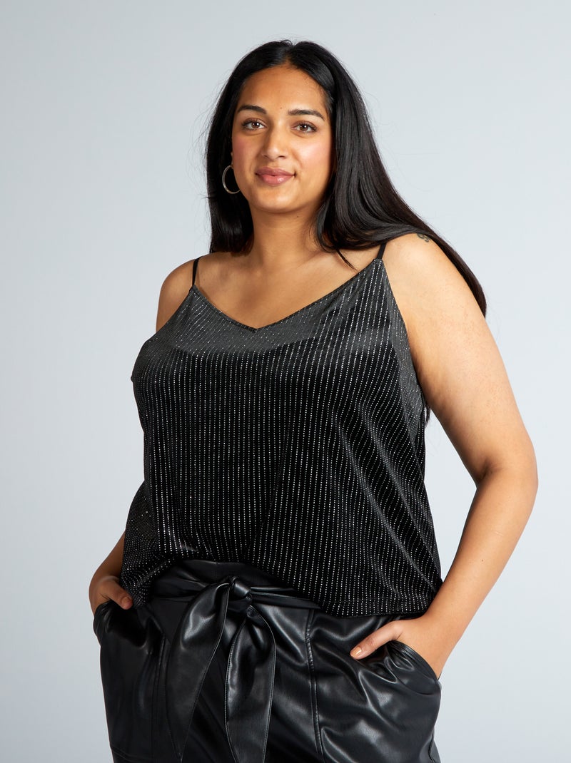 Top de alças finas com pormenores brilhantes PRETO - Kiabi