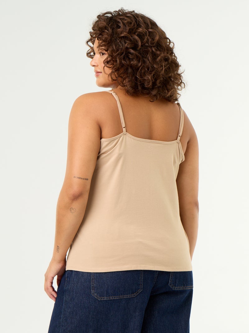 Top de alças finas em algodão para mulher BEGE - Kiabi