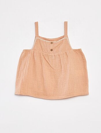 Top de alças finas em gaze de algodão