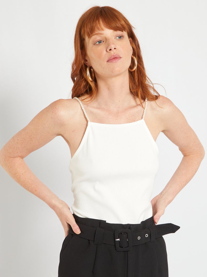 Top de alças finas em pérolas Branco - Kiabi