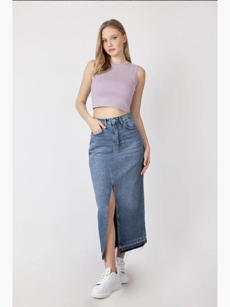 Top de alças gola redonda de malha curto hiccup Roxo - Kiabi