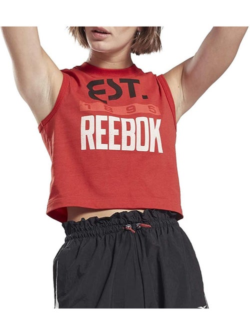 Top de alças gráfico vermelho reebok para mulher - Kiabi Top de alças gráfico vermelho reebok para mulher - Kiabi