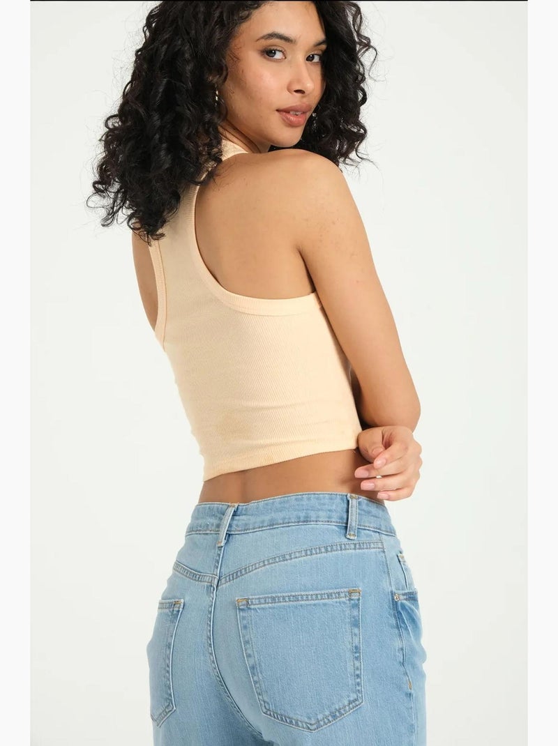 Top de alças halter canelado básico curto hiccup Laranja - Kiabi