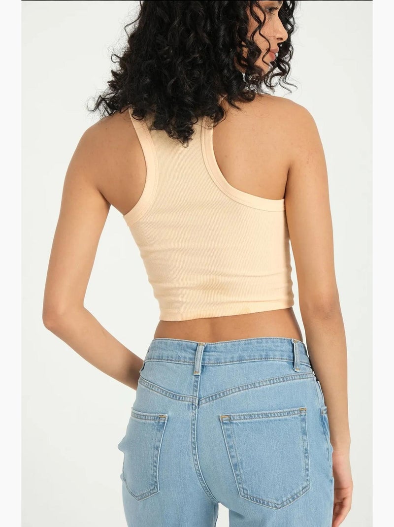 Top de alças halter canelado básico curto hiccup Laranja - Kiabi