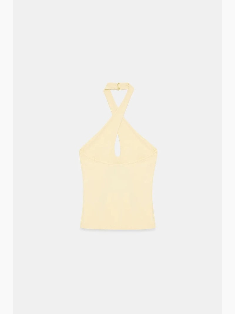 Top de alças halter curto com recorte dilvin Amarelo-limão - Kiabi