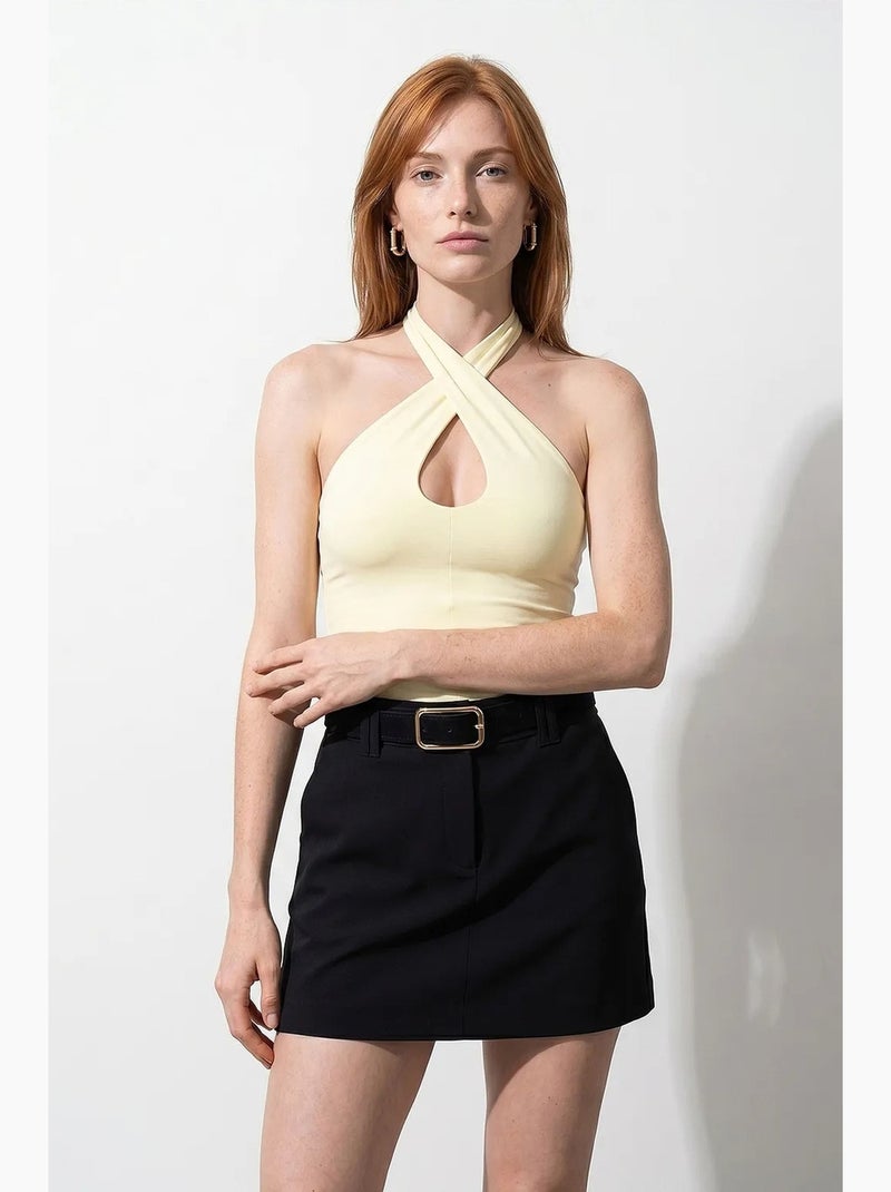 Top de alças halter curto com recorte dilvin Amarelo-limão - Kiabi