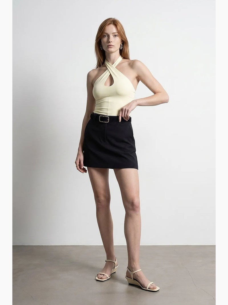 Top de alças halter curto com recorte dilvin Amarelo-limão - Kiabi