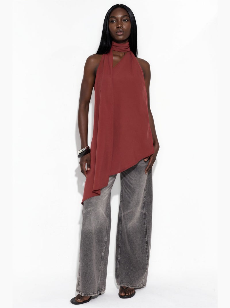 Top de alças halter detalhe lenço hiccup Vermelho escuro - Kiabi