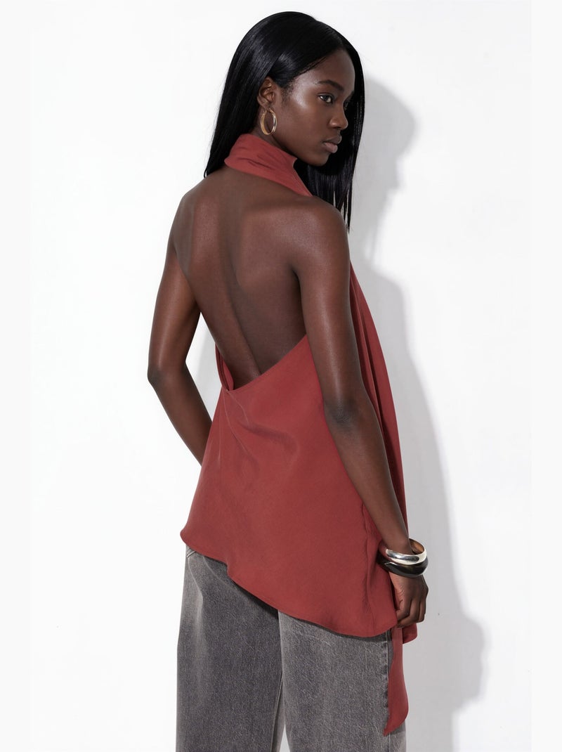 Top de alças halter detalhe lenço hiccup Vermelho escuro - Kiabi