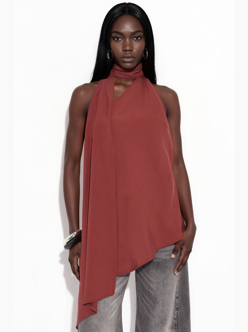 Top de alças halter detalhe lenço hiccup Vermelho escuro - Kiabi