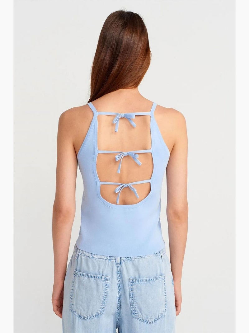 Top de alças halter em malha com laço dilvin Azul-céu - Kiabi