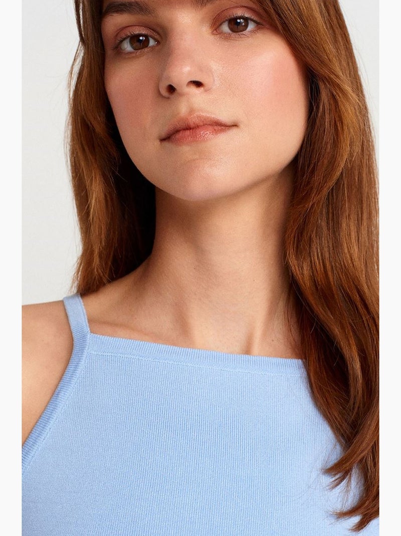 Top de alças halter em malha com laço dilvin Azul-céu - Kiabi