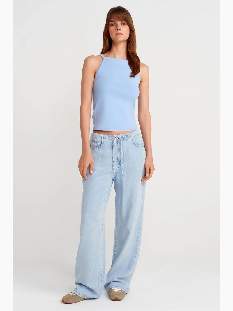 Top de alças halter em malha com laço dilvin Azul-céu - Kiabi