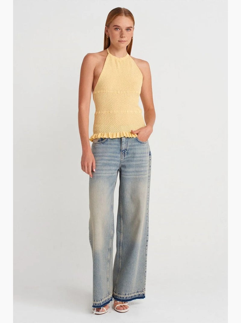 Top de alças halter em malha dilvin Amarelo-limão - Kiabi