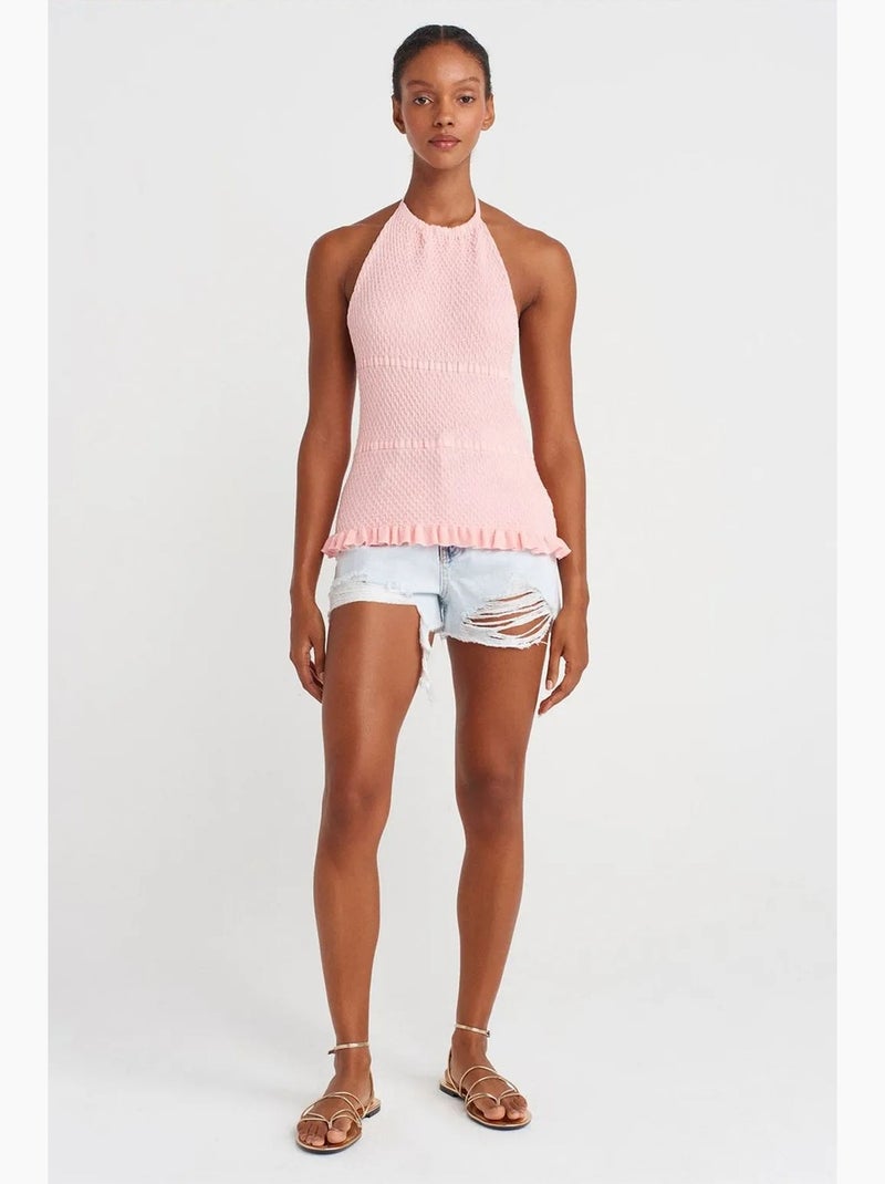 Top de alças halter em malha dilvin Rosa-pálido - Kiabi