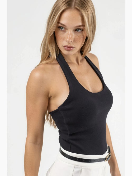 Top de alças halter em malha hiccup - Kiabi Top de alças halter em malha hiccup - Kiabi