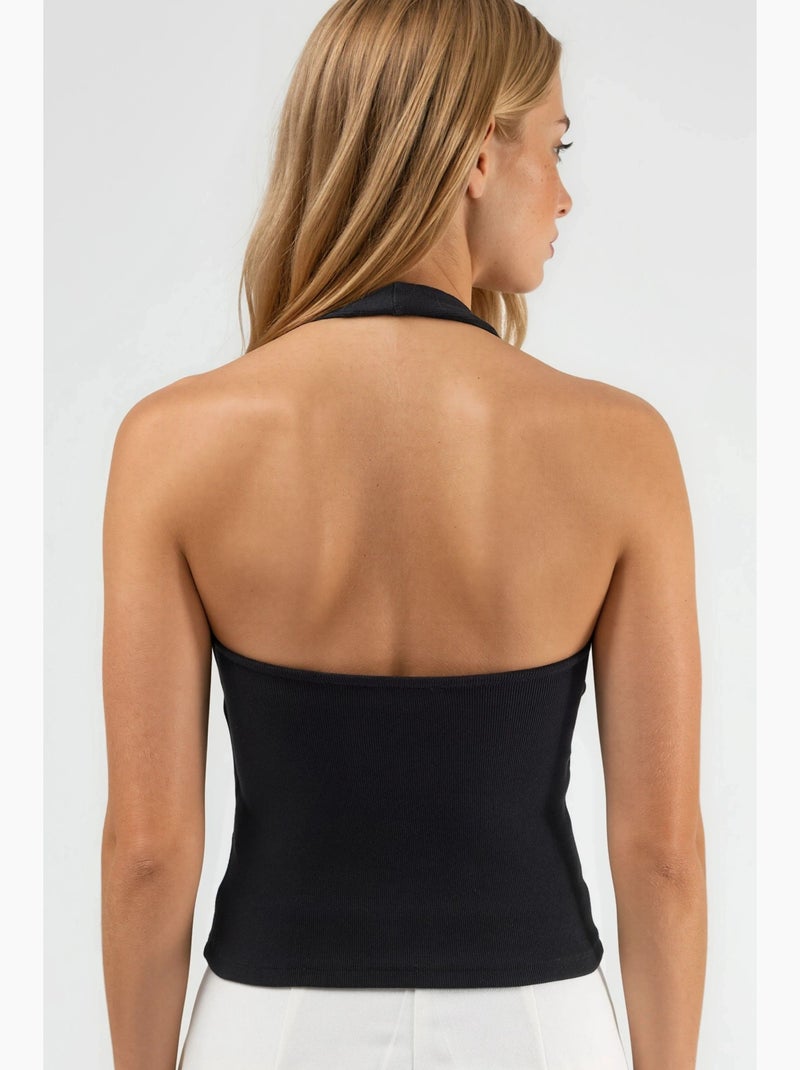 Top de alças halter em malha hiccup Preto - Kiabi