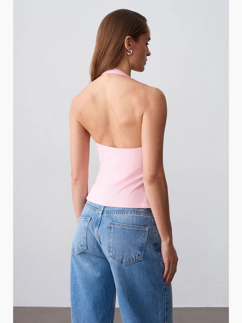 Top de alças halter justo com recorte dilvin Rosa doce - Kiabi