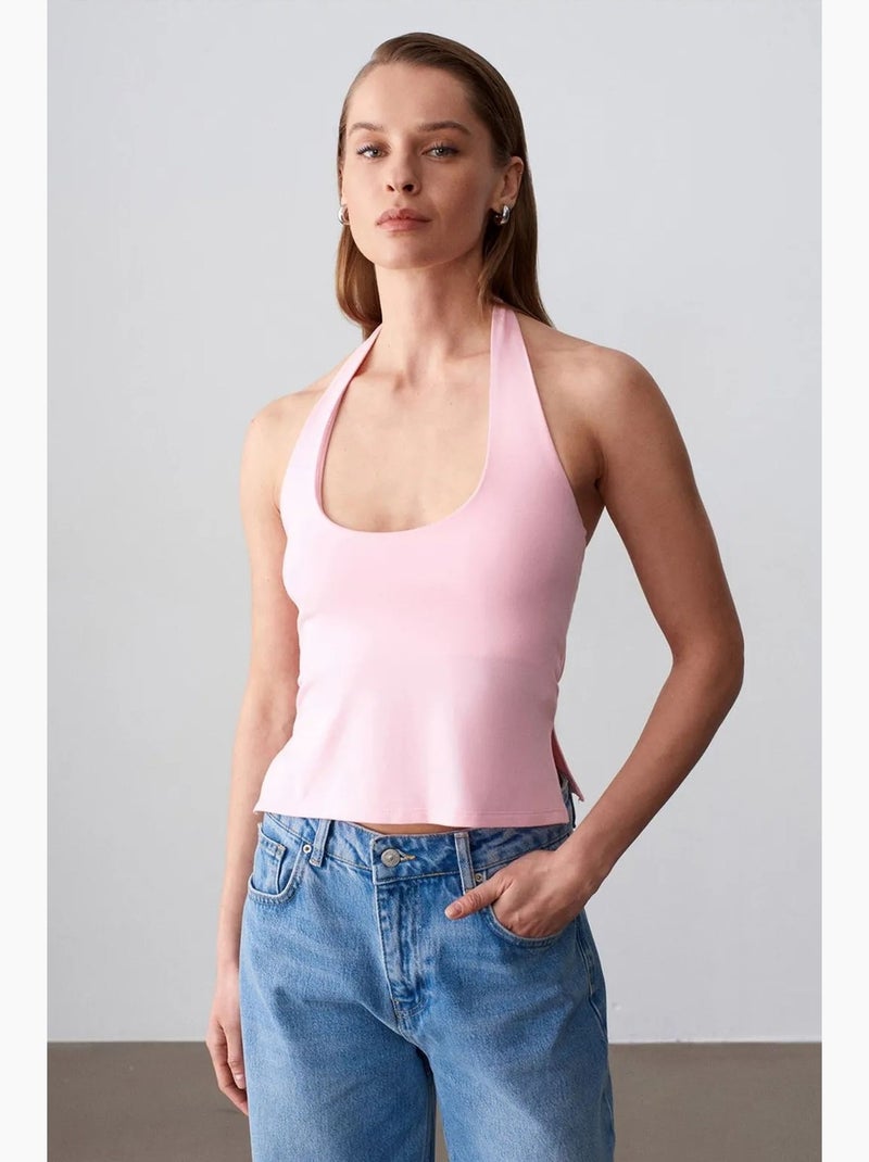 Top de alças halter justo com recorte dilvin Rosa doce - Kiabi