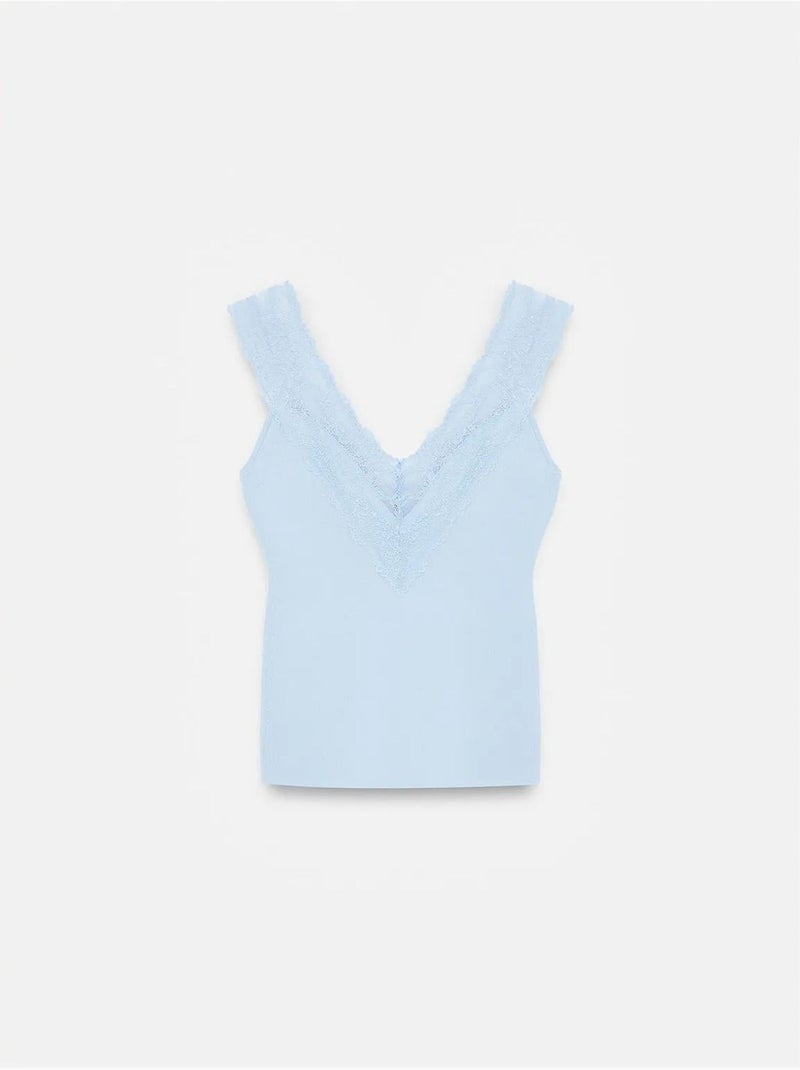 Top de alças justo em renda dilvin Azul-céu - Kiabi