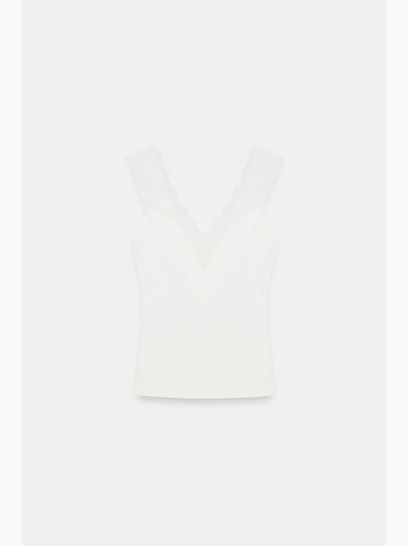Top de alças justo em renda dilvin Branco - Kiabi
