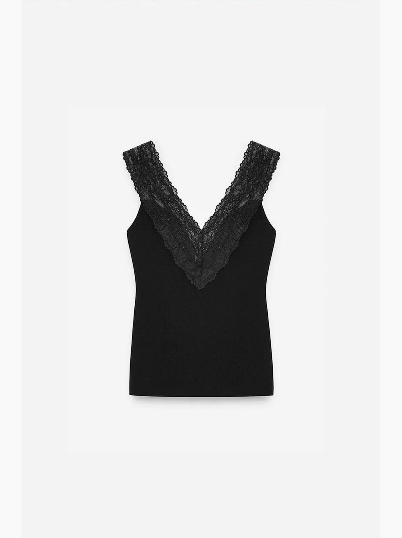 Top de alças justo em renda dilvin Preto - Kiabi