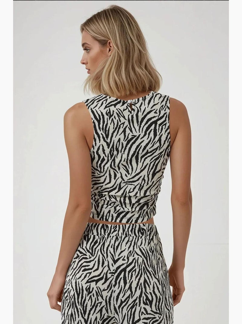 Top de alças justo estampa zebra gola redonda hiccup Branco Preto - Kiabi